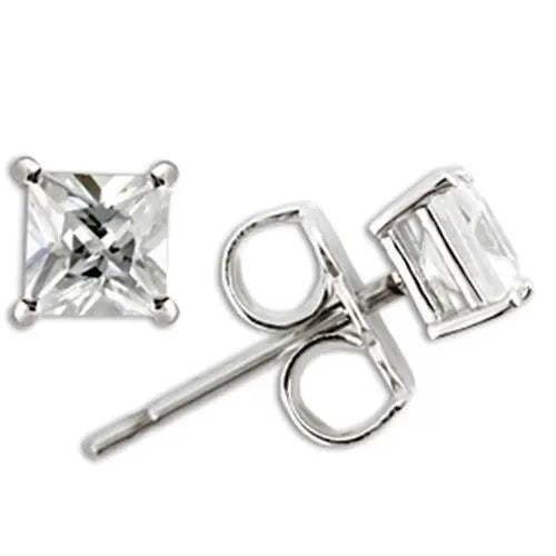0W158 - Rhodium 925 Sterling Silver Earrings with AAA Grade CZ  in Clear-0