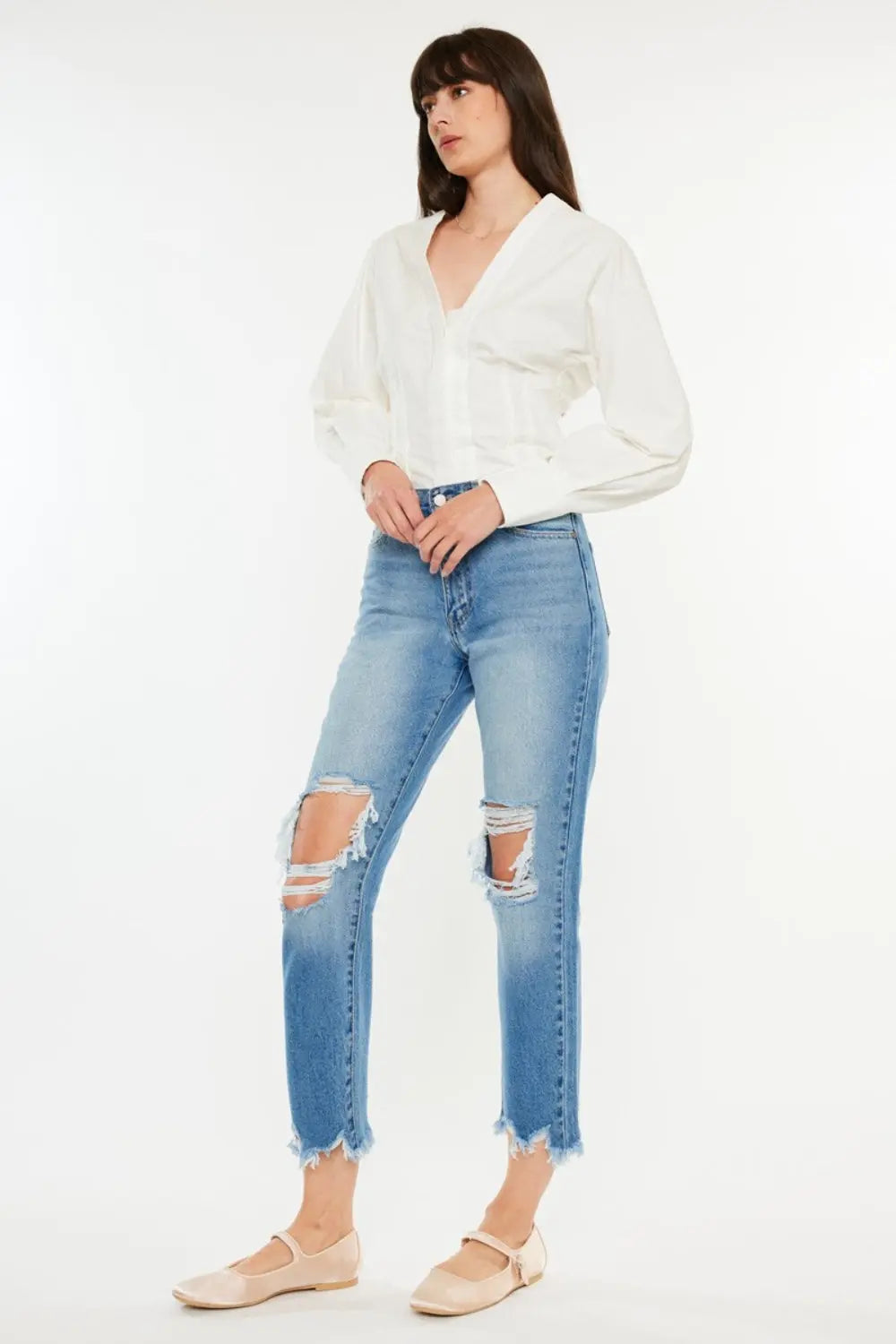 Kancan Distressed Frayed Hem Cropped Jeans-2