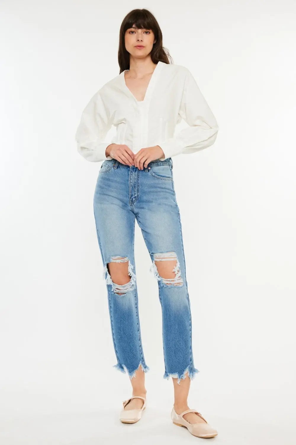 Kancan Distressed Frayed Hem Cropped Jeans-0