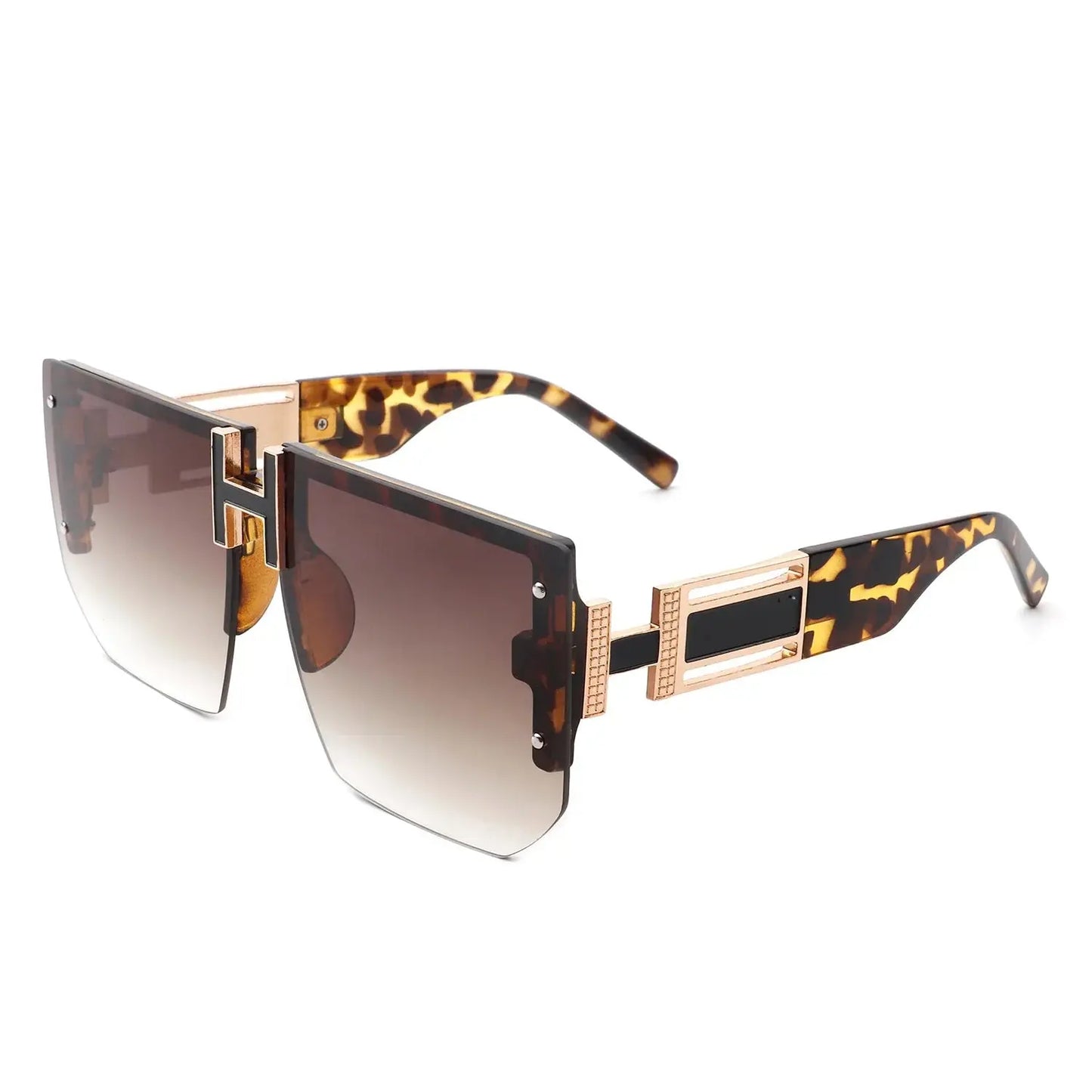 Kaelor - Square Oversized Flat Top Gradient Half Frame Sunglasses-6