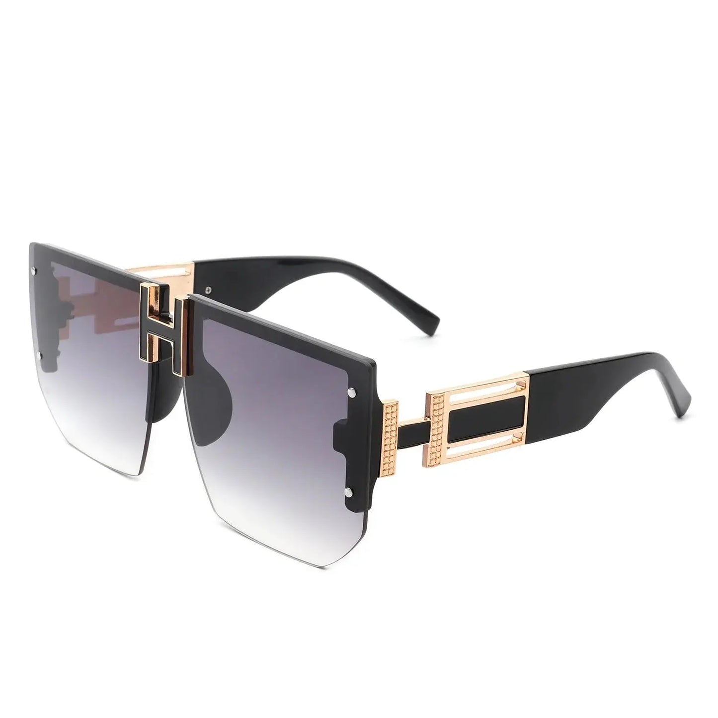 Kaelor - Square Oversized Flat Top Gradient Half Frame Sunglasses-7