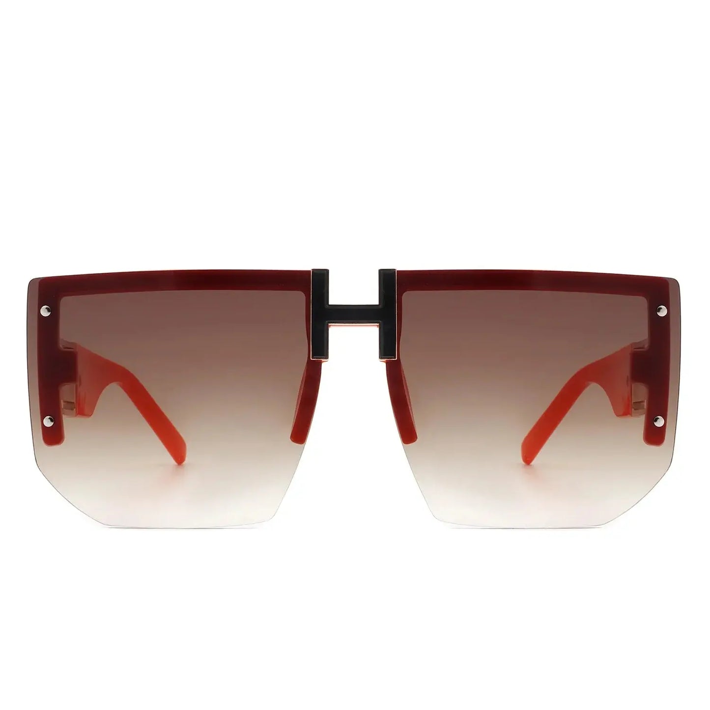Kaelor - Square Oversized Flat Top Gradient Half Frame Sunglasses-3