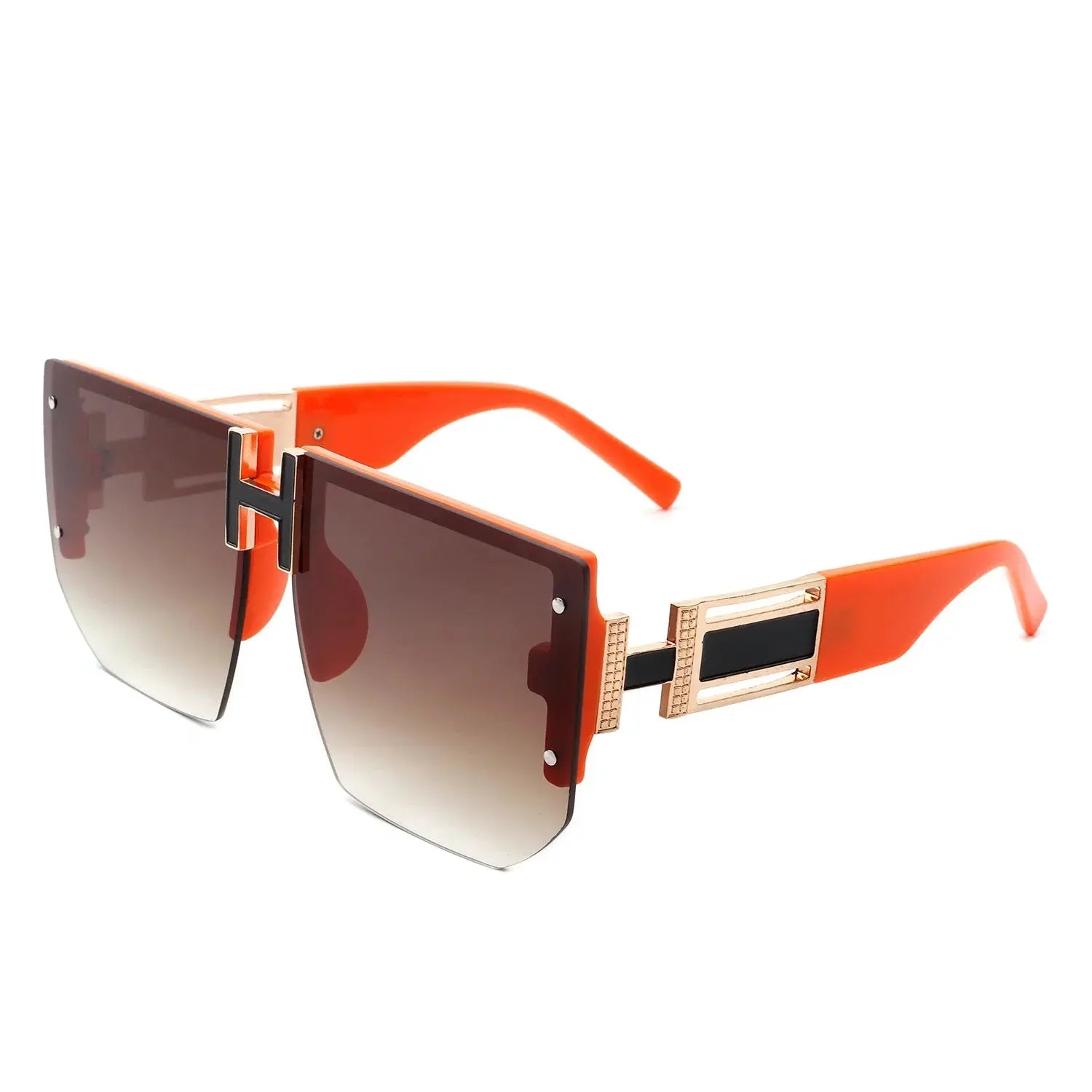 Kaelor - Square Oversized Flat Top Gradient Half Frame Sunglasses-2
