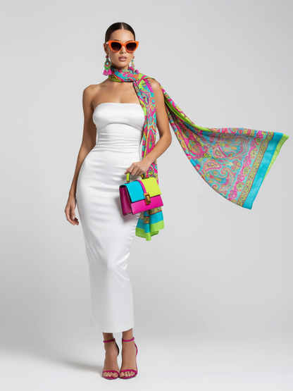Long Skirt Dress With Asymmetric Style And Slim Fit Design For Women, White, Tribeca, BYMANYC New York.