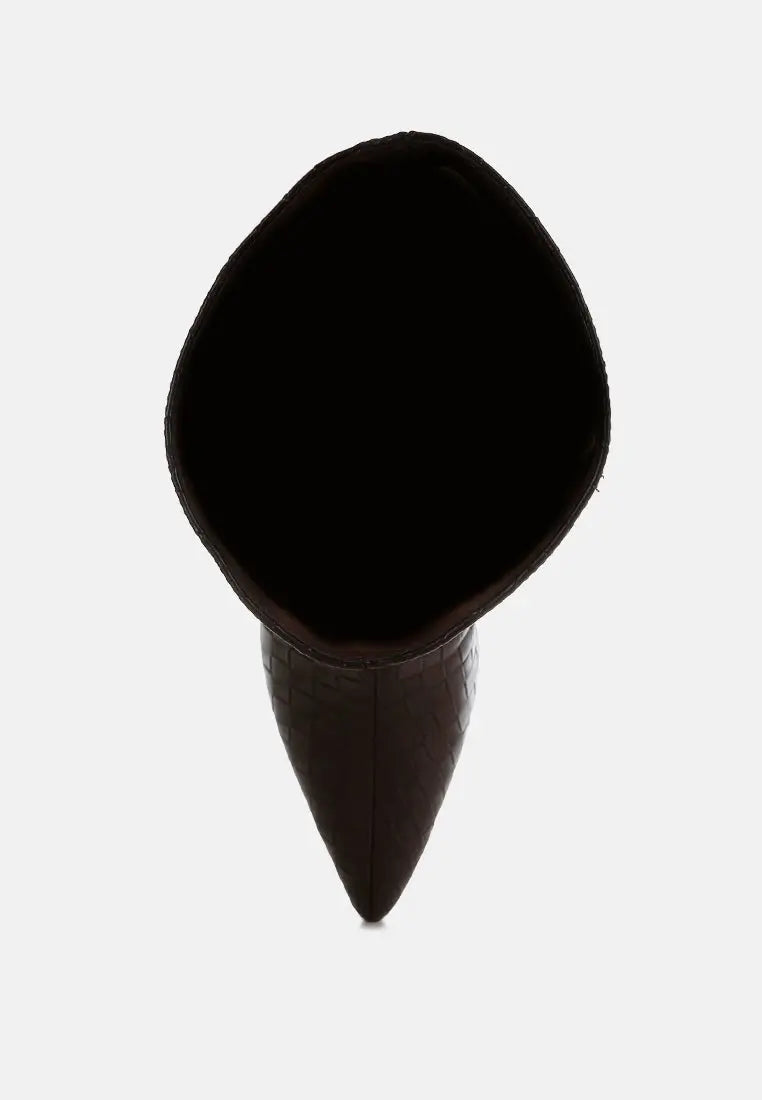 Mentha Woven Faux Leather Boots-3