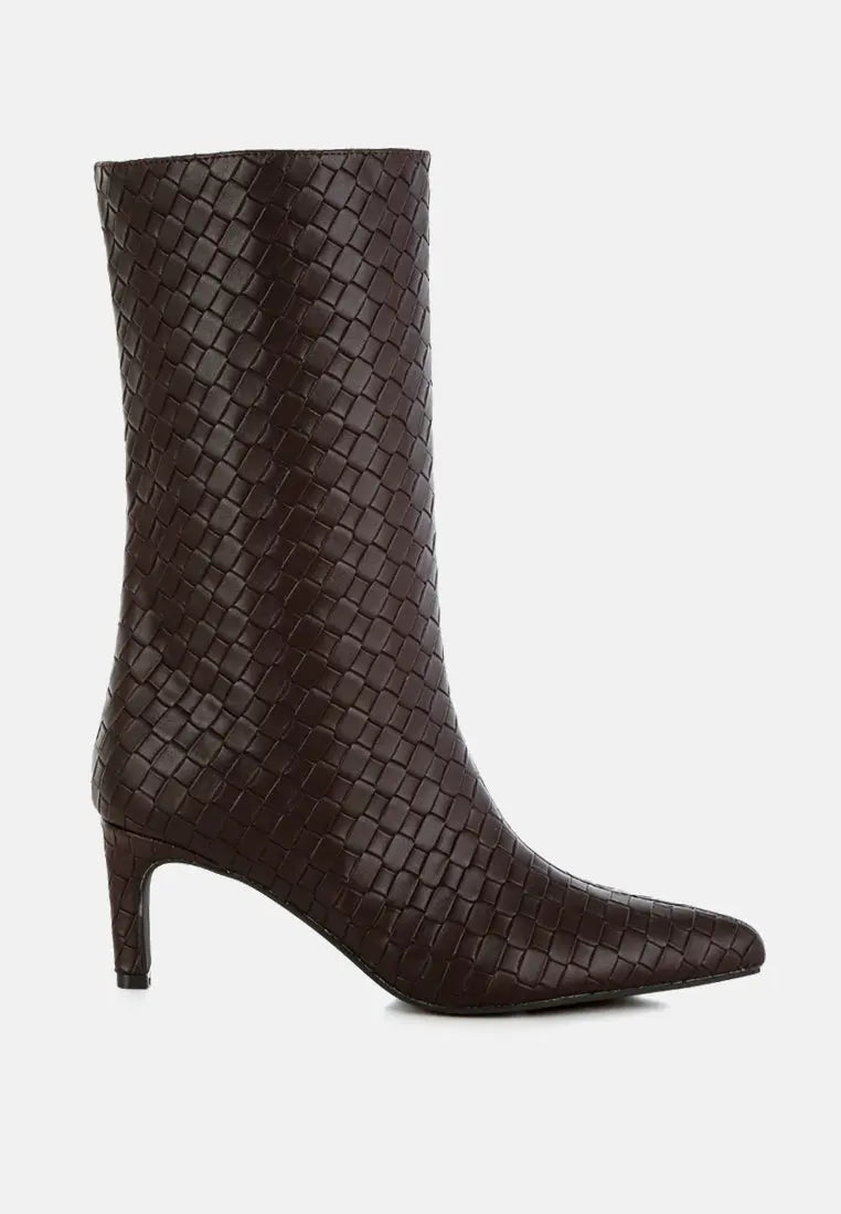 Mentha Woven Faux Leather Boots-0