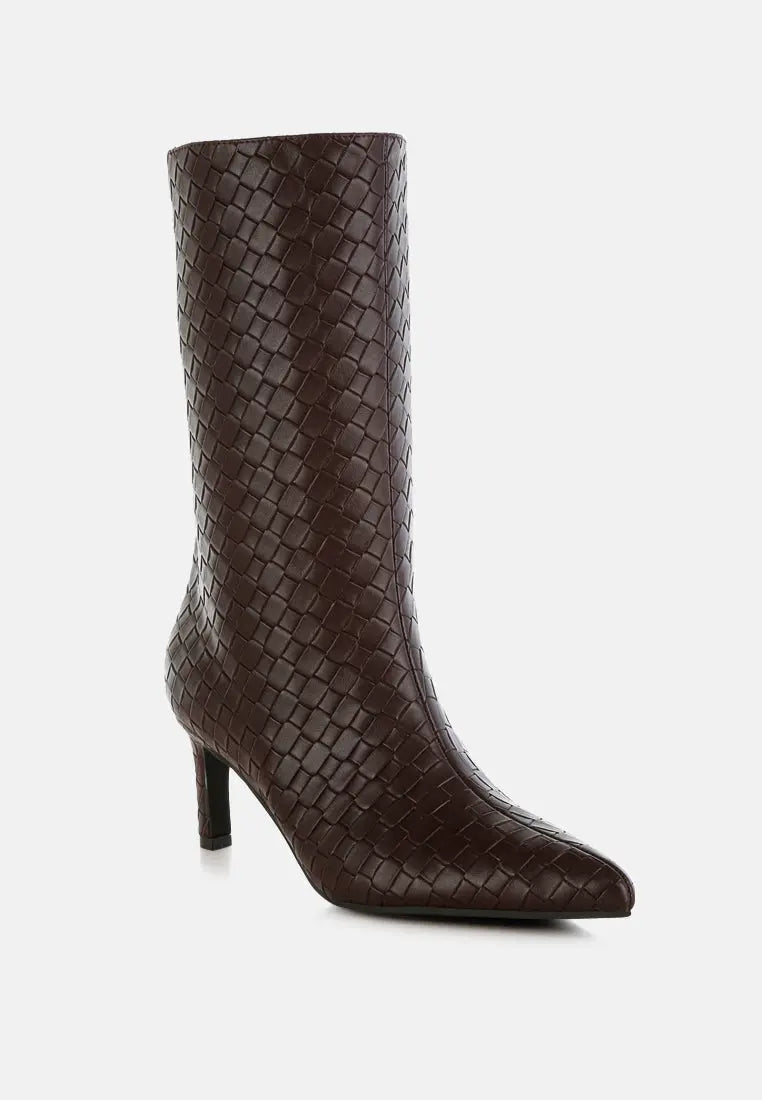 Mentha Woven Faux Leather Boots-1