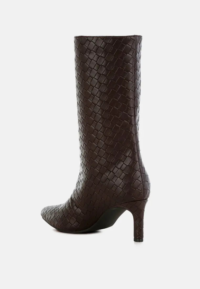 Mentha Woven Faux Leather Boots-2
