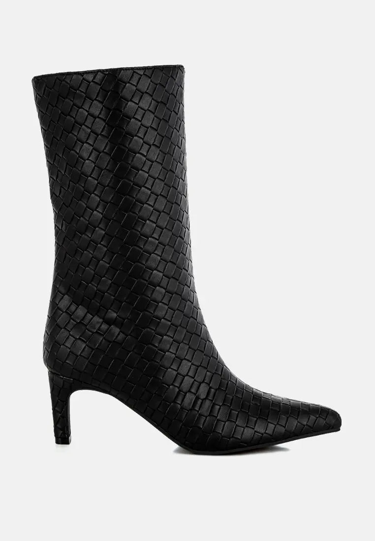 Mentha Woven Faux Leather Boots-5