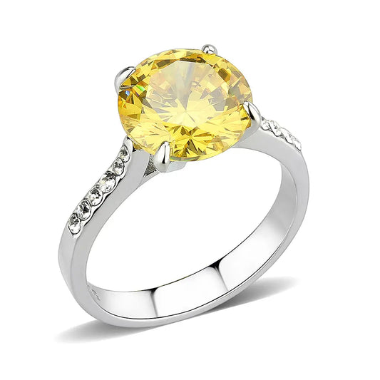 TK3783 - High polished (no plating) Stainless Steel Ring with AAA Grade CZ in Topaz-0