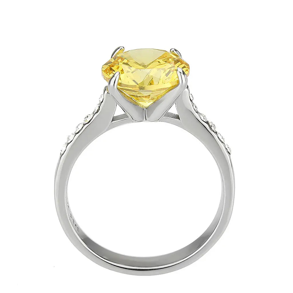 TK3783 - High polished (no plating) Stainless Steel Ring with AAA Grade CZ in Topaz-2