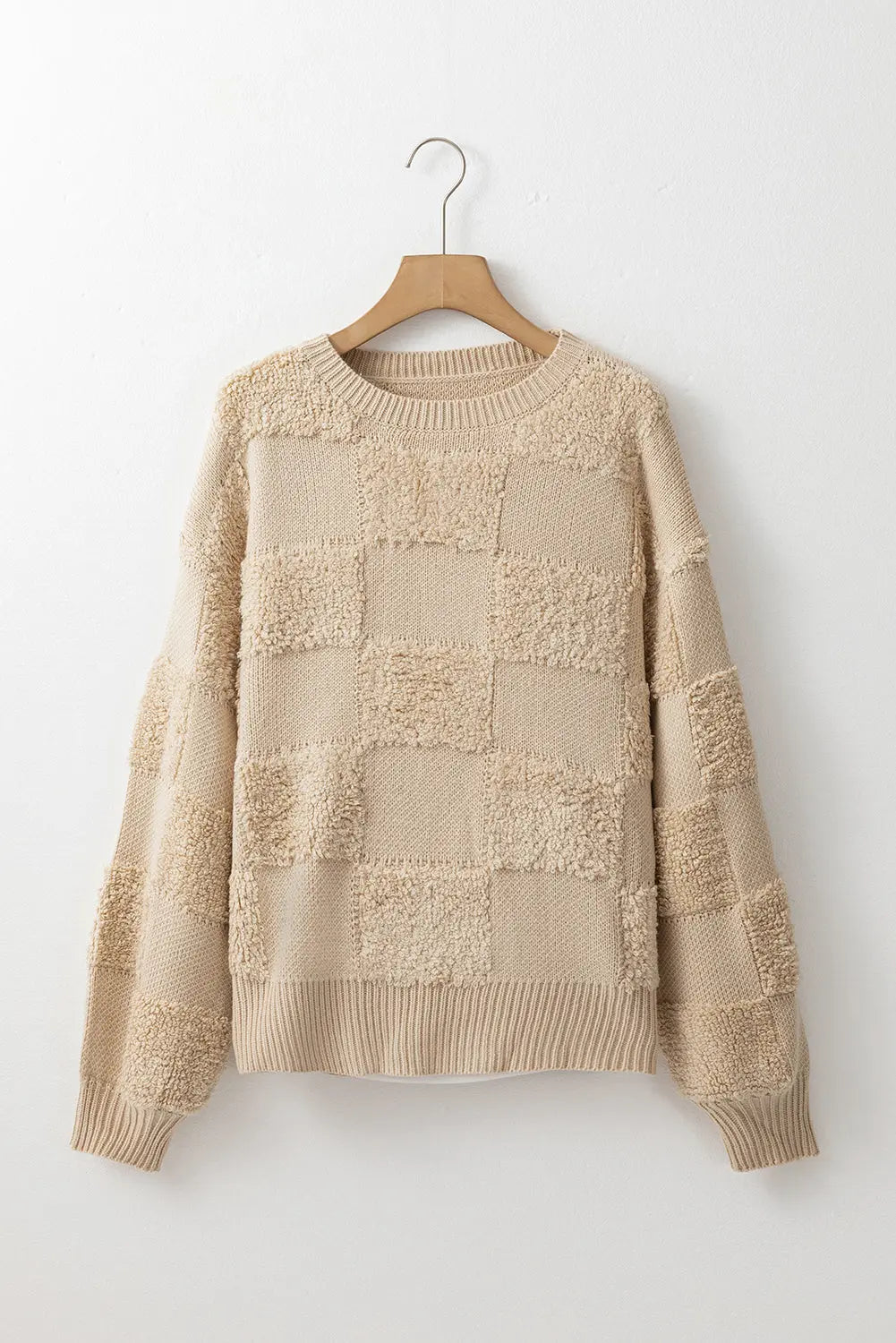 Emily Checkered Sherpa Loose Sweater-0