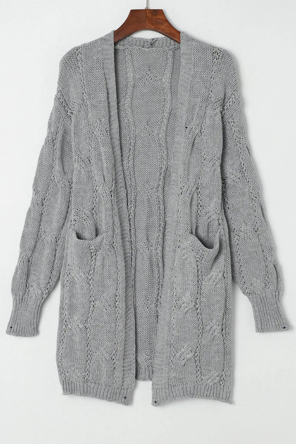 Lacey Ribbed Trim Eyelet Cable Knit Cardigan-3