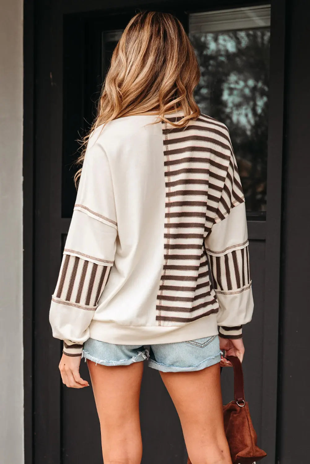Ariana Stripe Stitched Oversized Sweatshirt-1
