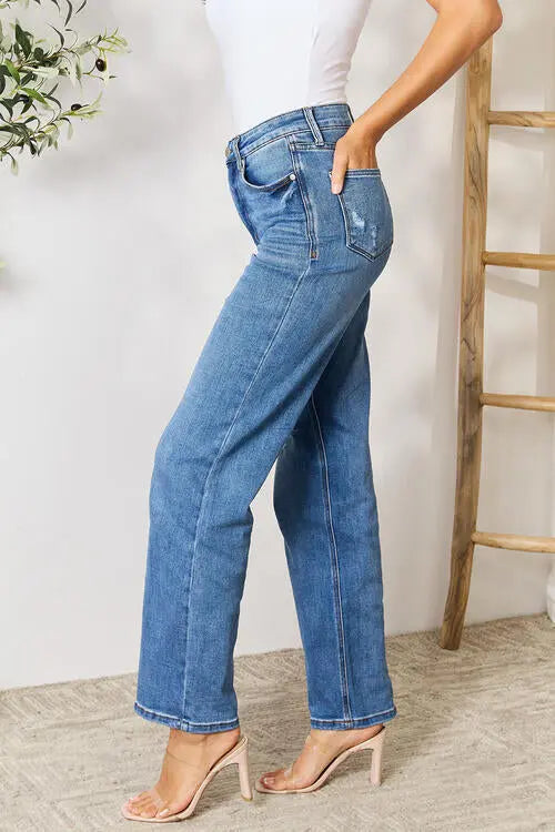 High Waist Distressed Jeans-2