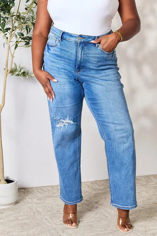 High Waist Distressed Jeans-4