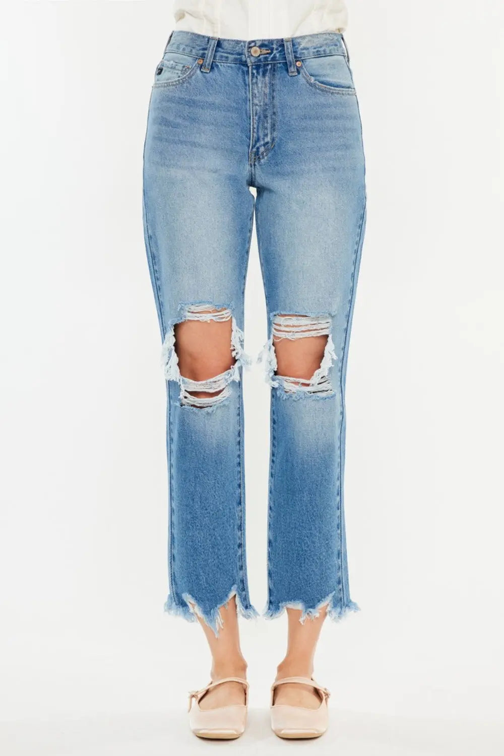 Kancan Distressed Frayed Hem Cropped Jeans-3